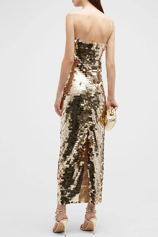 Sparkly Square Neck Spaghetti Strap Bodycon Sequin Cocktail Midi Dress