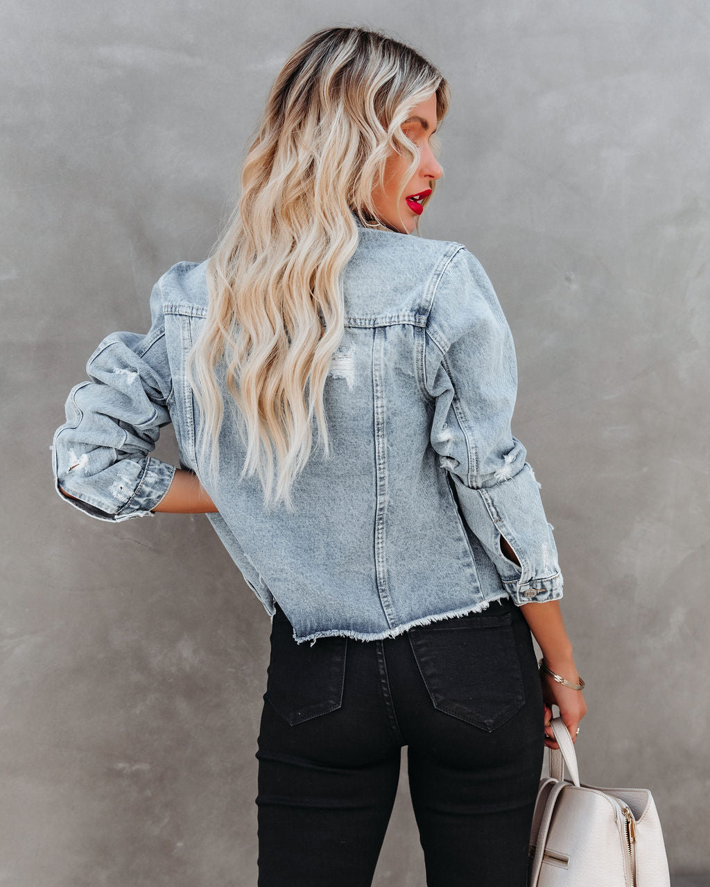 Speed Up Pocketed Distressed Denim Jacket