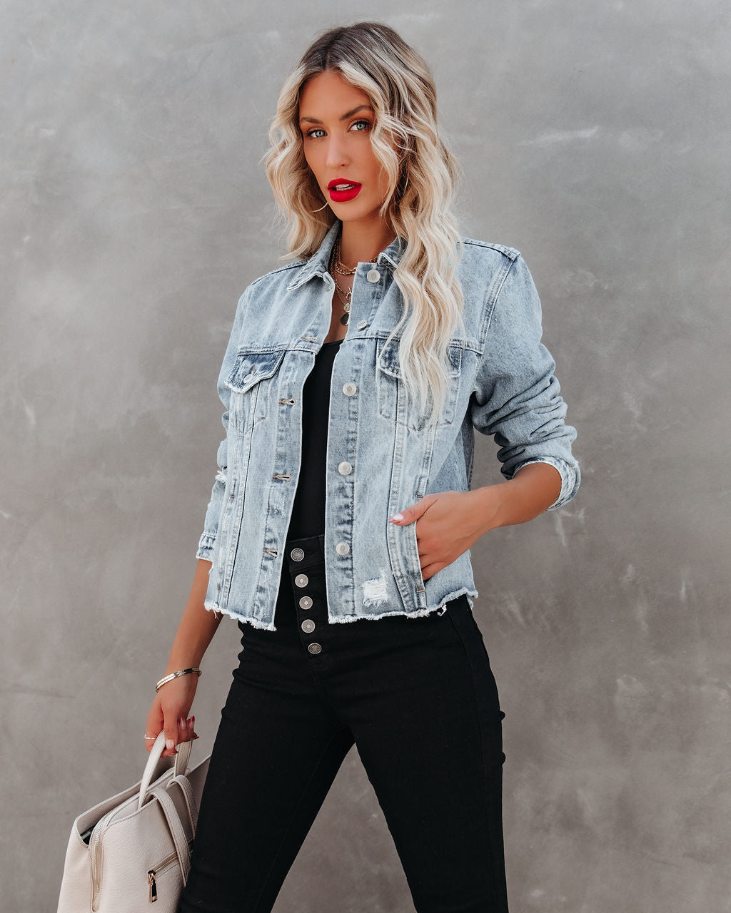 Speed Up Pocketed Distressed Denim Jacket