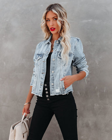 Speed Up Pocketed Distressed Denim Jacket