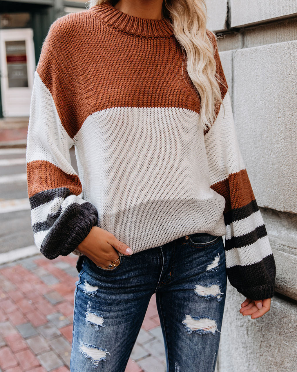 Spooky Season Colorblock Knit Sweater