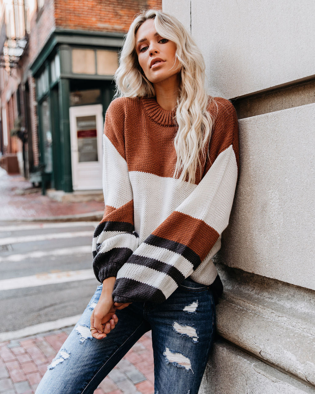 Spooky Season Colorblock Knit Sweater