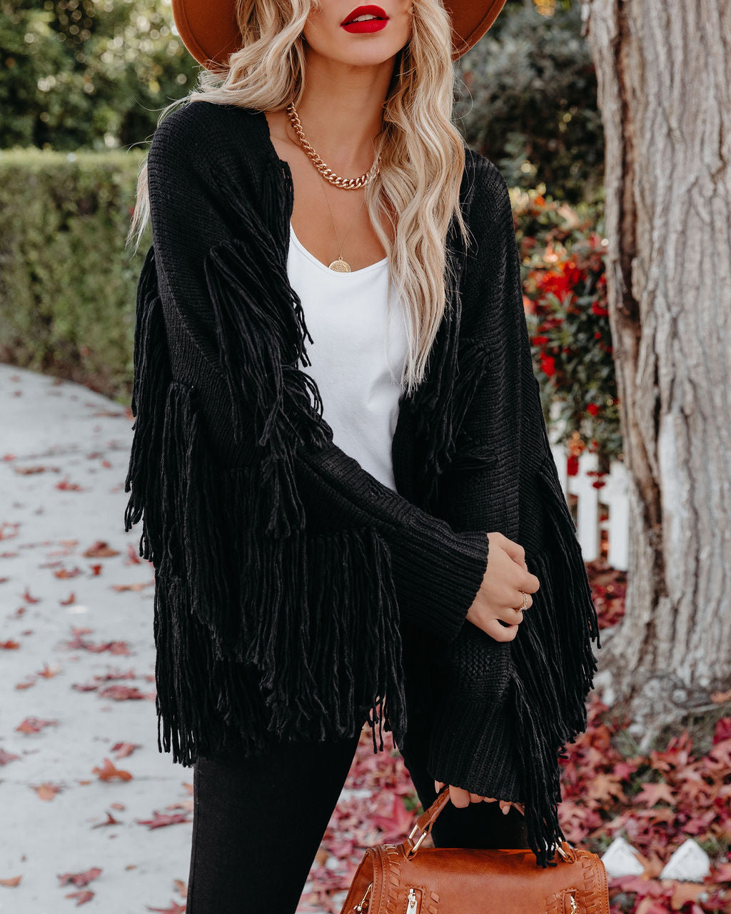 Spruce Fringe Knit Cardigan - Black