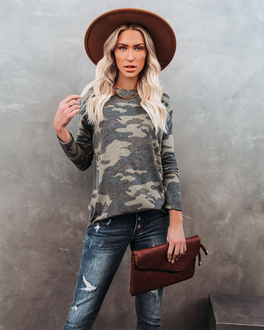 Stand For Something – Strickoberteil mit Camouflage-Muster 