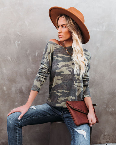 Stand For Something Camo Knit Top