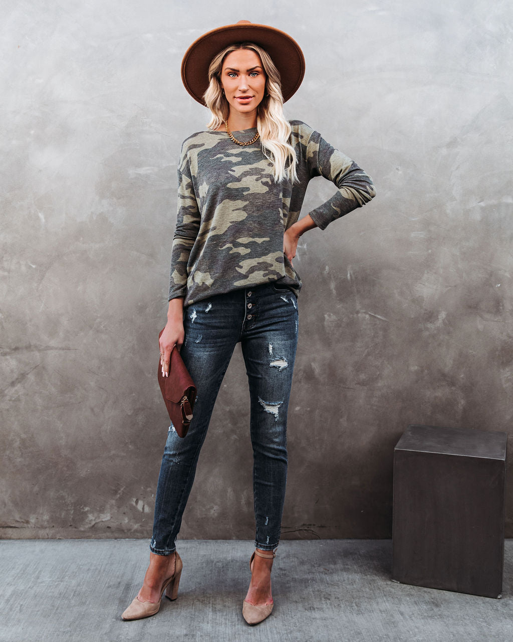 Stand For Something – Strickoberteil mit Camouflage-Muster 