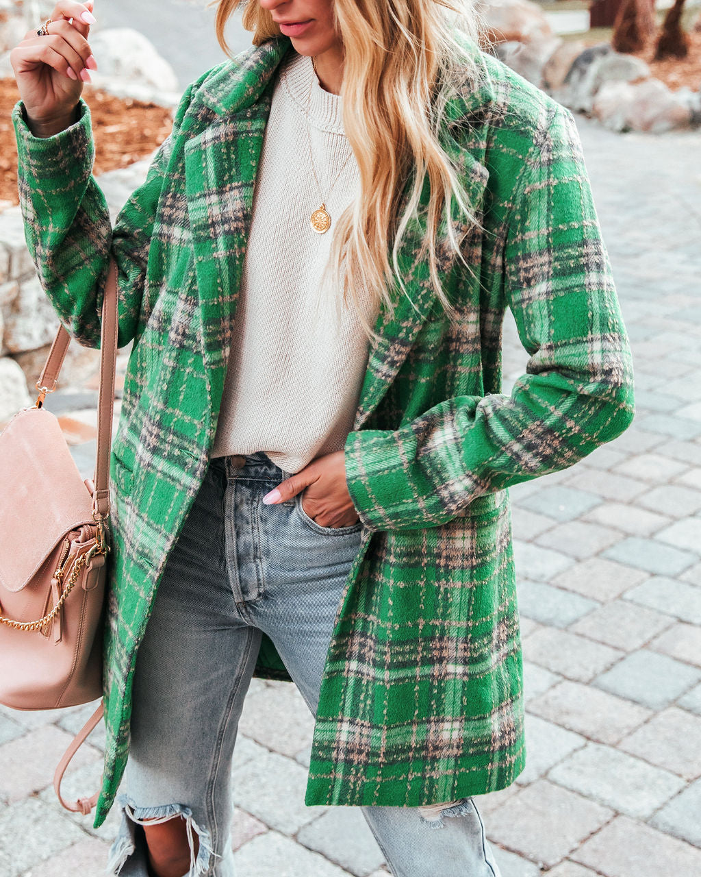 Stan Pocketed Plaid Coat - Green