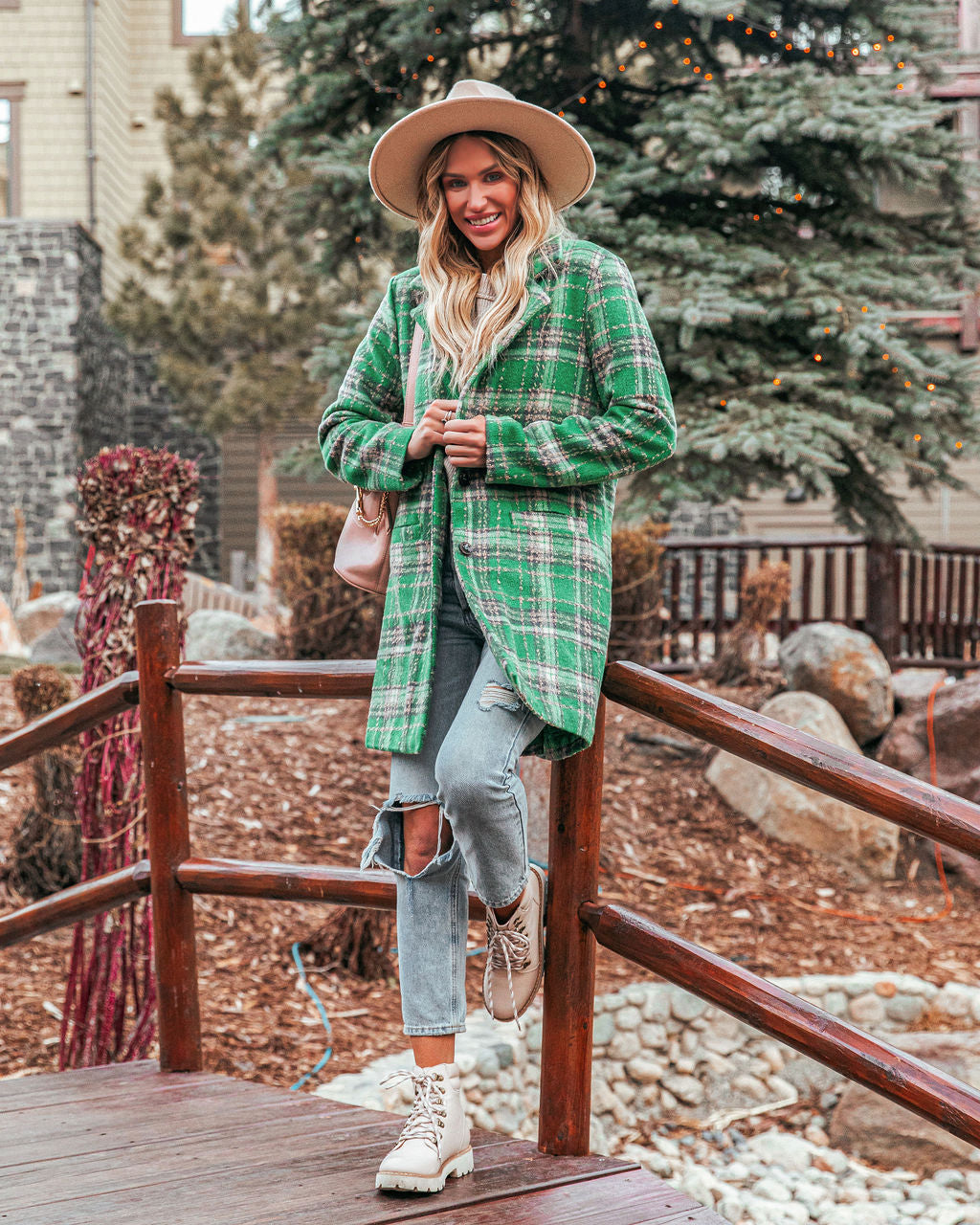 Stan Pocketed Plaid Coat - Green