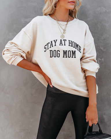 Pullover aus gerippter Baumwolle „Stay At Home Dog Mom“