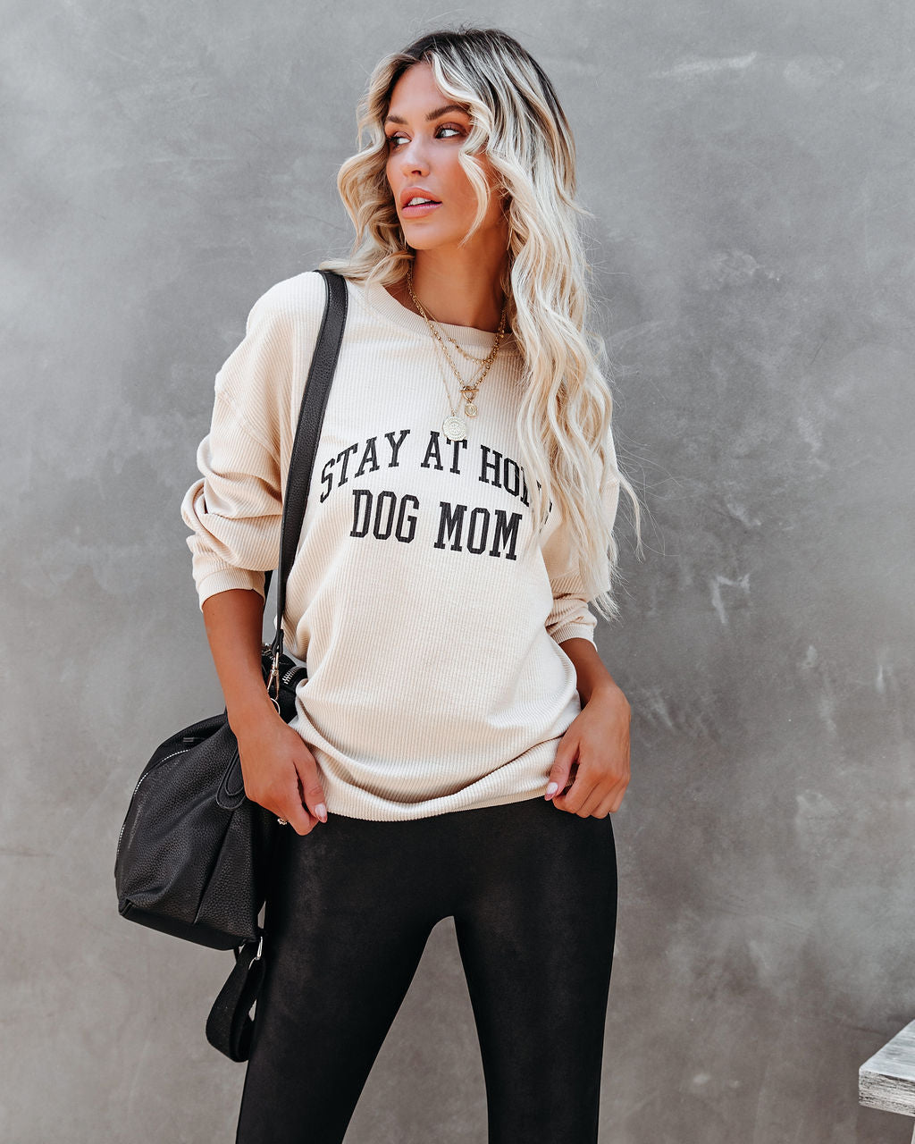 Pullover aus gerippter Baumwolle „Stay At Home Dog Mom“