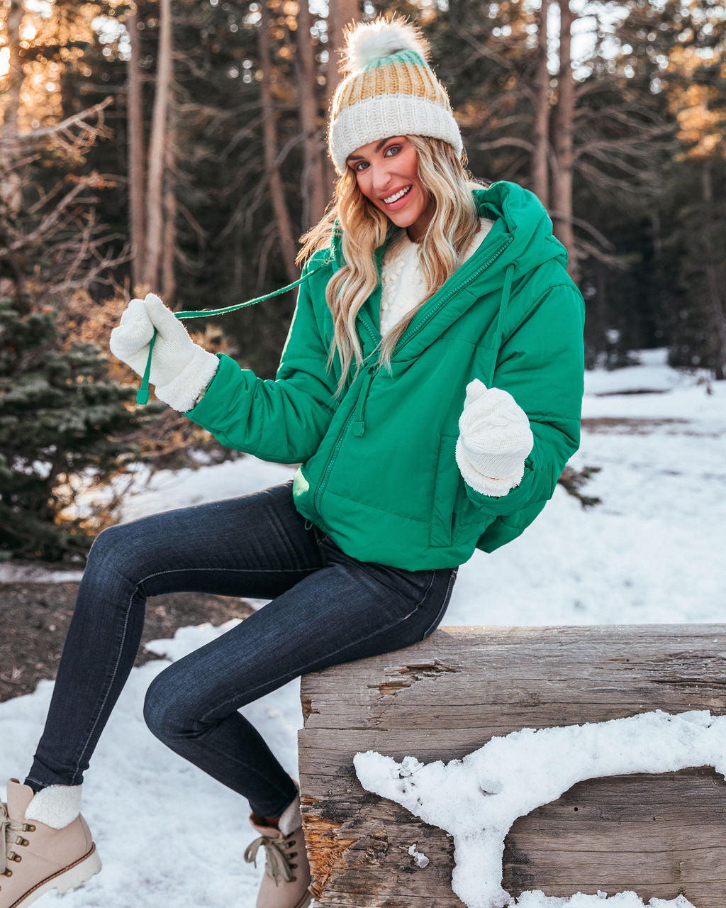 Stay Awhile Pocketed Hooded Puffer Jacket - Kelly Green