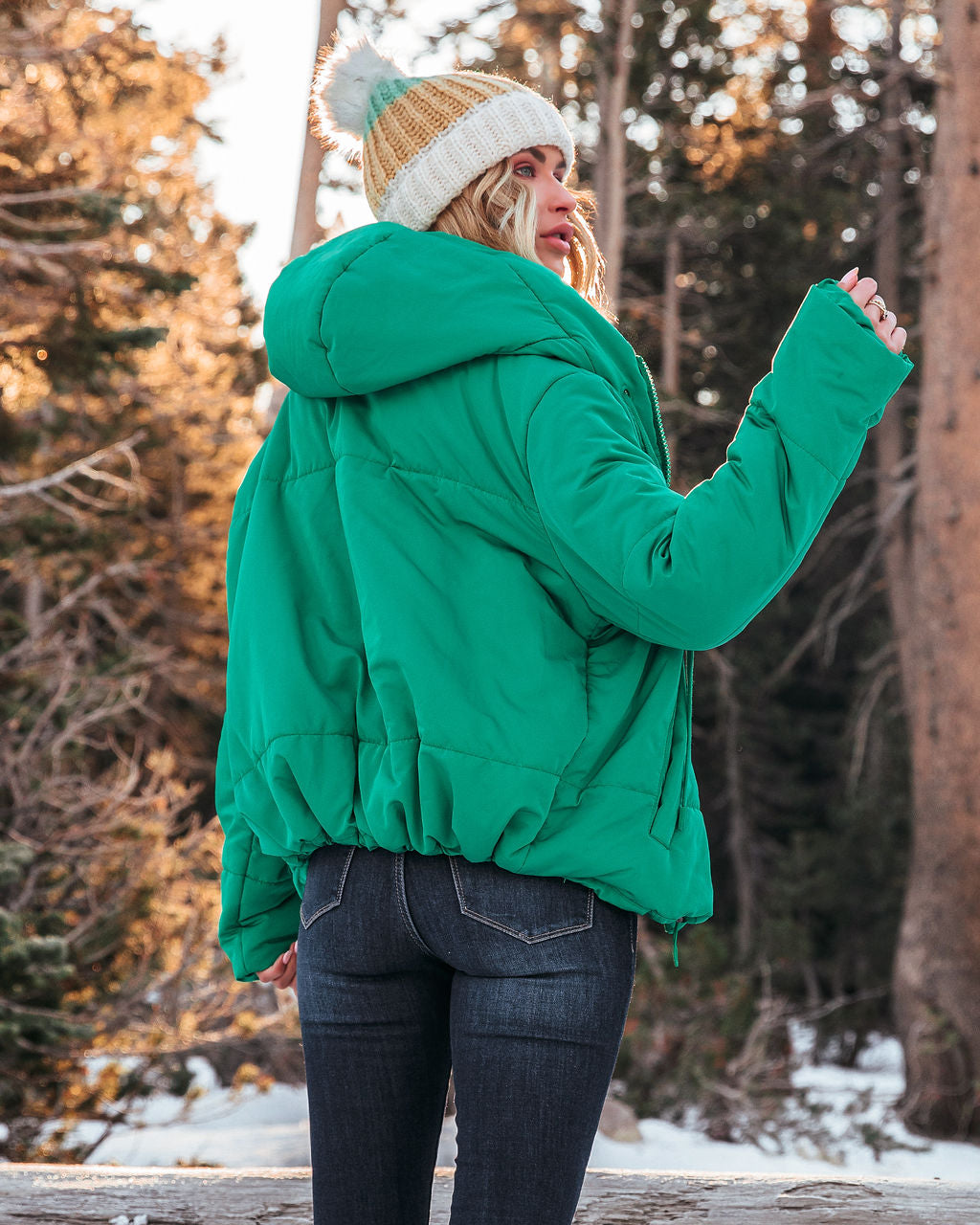 Stay Awhile Pocketed Hooded Puffer Jacket - Kelly Green