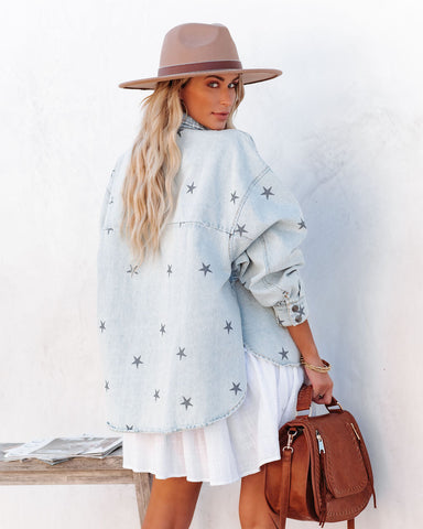 Stellar Button-Down-Denim-Shacket - Helle Waschung 