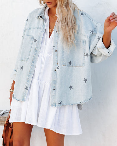 Stellar Button Down Denim Shacket - Light Wash