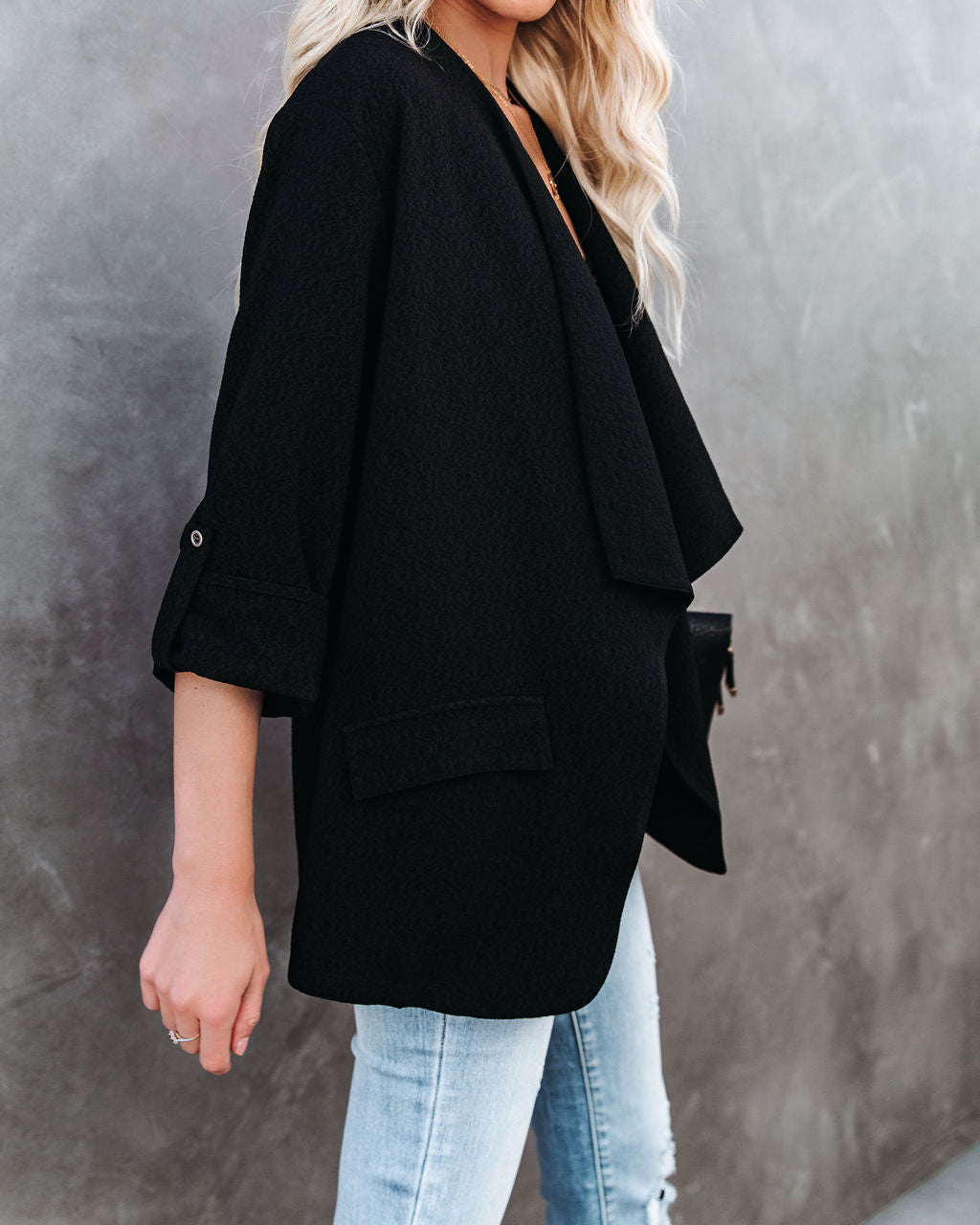 Streamline Pocketed Textured Blazer - Black