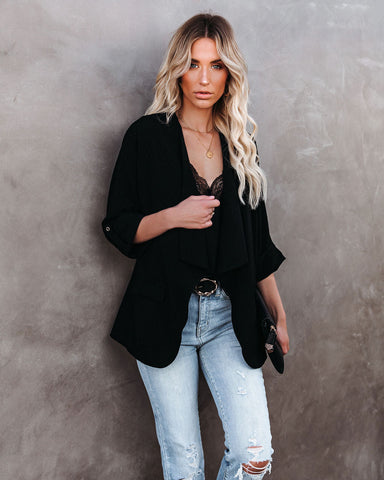 Streamline Pocketed Textured Blazer - Black