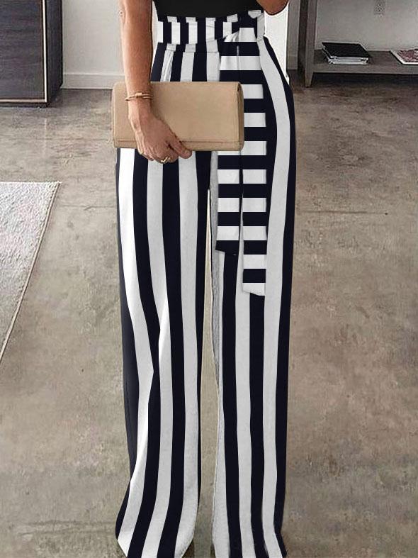 Striped High Waist Color Block Vest Jumpsuit