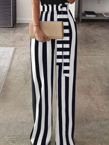 Striped High Waist Color Block Vest Jumpsuit