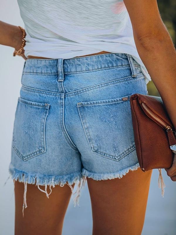 Summer Ripped Fringed Denim Casual Shorts