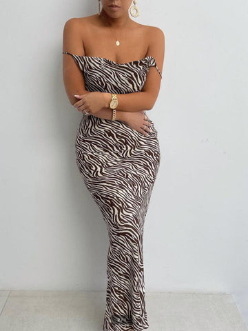 Zebra Print Backless Long Dress