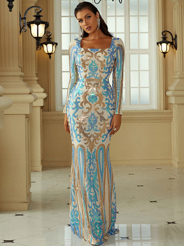 Temperament Slim Sequins Small Trailing Evening Dress