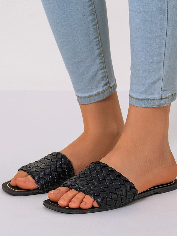 Woven Comfortable Flat Bottom Square Head Slippers