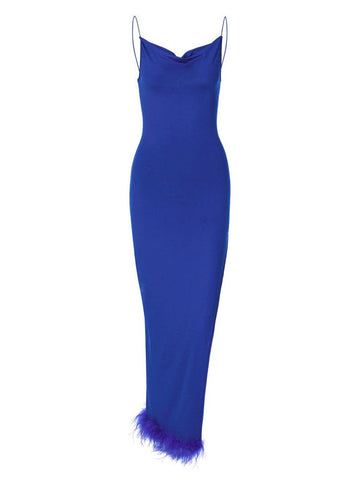 Temperament Backless Slit Raw Edge Evening Dress