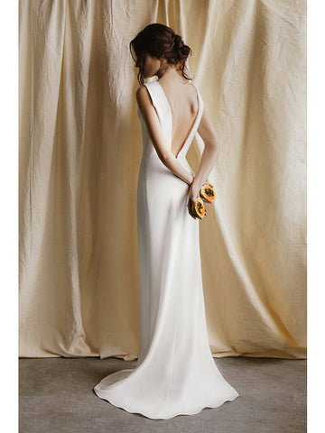 Simple Light Wedding Satin Slim Fit Slim Bridal Backless Trailing Evening Dress