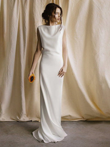 Simple Light Wedding Satin Slim Fit Slim Bridal Backless Trailing Evening Dress