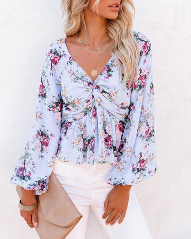 Sure Thing Bluse mit Blumenmuster und Ballonärmeln - Blau 