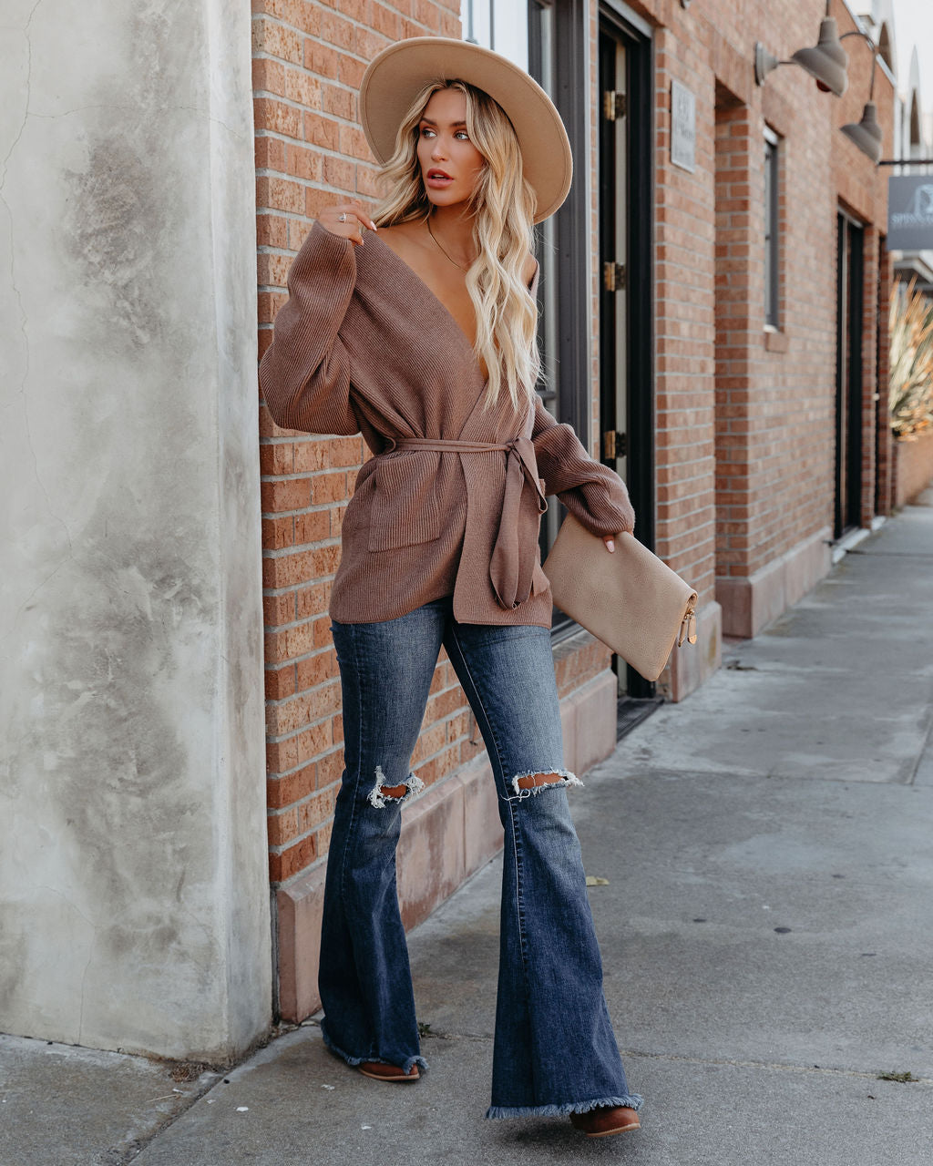 Suzette Strickjacke mit Taschen und Gürtel 