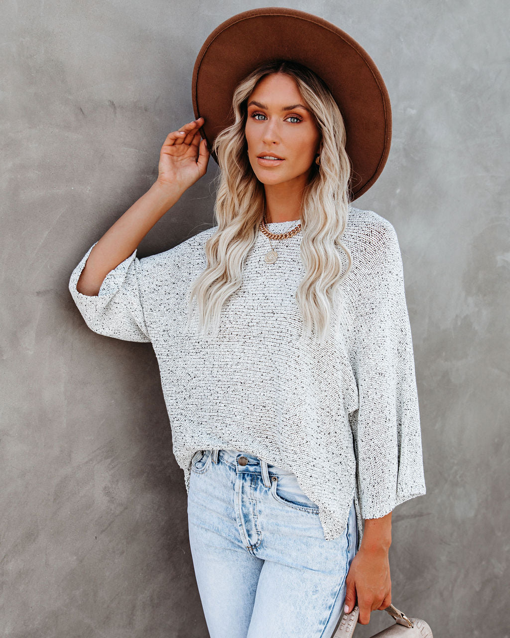 Sweater Weather Speckled Knit Sweater - Stone