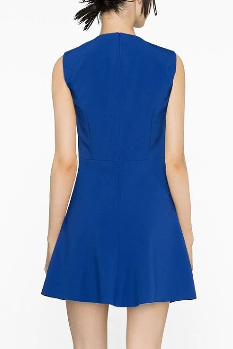 Sweet Crew Neck Sleeveless Heart Pocket Skater Mini Dress - Royal Blue