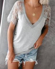 Sweet Side Lace Top - Heather Grey