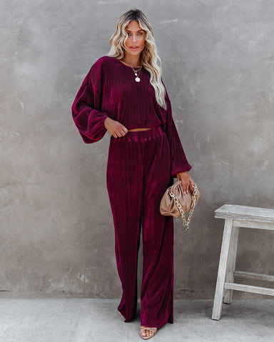 Swift High Rise Plisse Pants - Wine