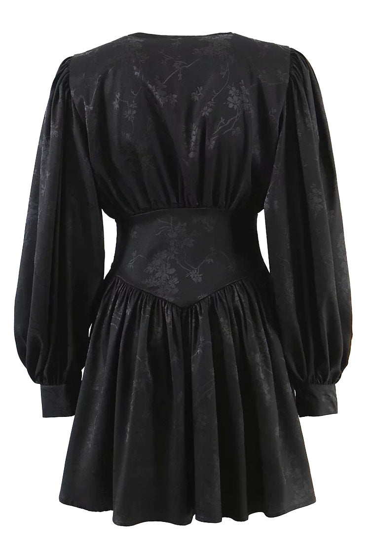 Swingy Floral Jacquard Fit & Flare Long Sleeve Mini Dress