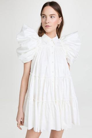 Robe chemise babydoll à volants et manches bouffantes - Blanc