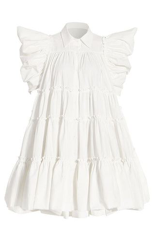 Robe chemise babydoll à volants et manches bouffantes - Blanc