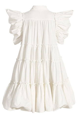 Robe chemise babydoll à volants et manches bouffantes - Blanc