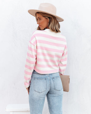 Syble Cotton Striped Collared Top - Pink