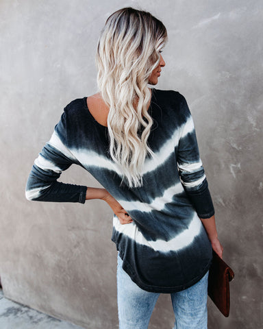 Take Me Anywhere Tie Dye Knit Henley Top - Charcoal