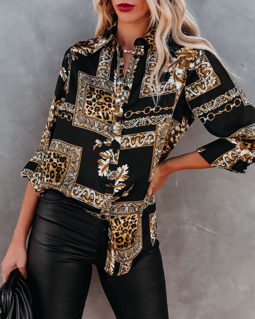 Take The Lead Printed Button Down Blouse