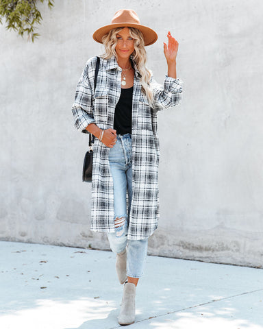 Tanja Plaid Button-Down-Shacket mit Taschen - Schwarz 