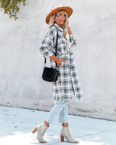 Tanja Plaid Button-Down-Shacket mit Taschen - Schwarz 