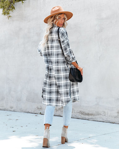 Tanja Plaid Button-Down-Shacket mit Taschen - Schwarz 