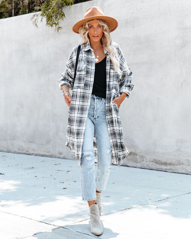 Tanja Plaid Button-Down-Shacket mit Taschen - Schwarz 