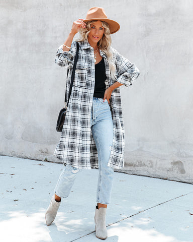 Tanja Plaid Button-Down-Shacket mit Taschen - Schwarz 