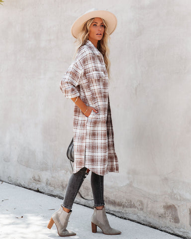 Tanja Plaid Button-Down-Hemdjacke mit Taschen - Kupfer 