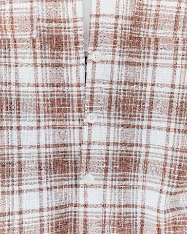 Tanja Pocketed Plaid Button Down Shacket - Copper