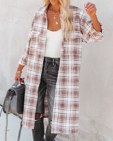 Tanja Plaid Button-Down-Hemdjacke mit Taschen - Kupfer 